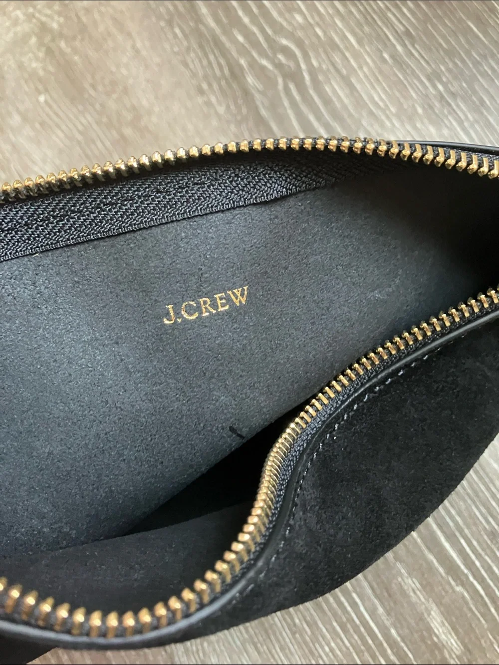 J.Crew Berkeley zipper pouch in leather and suede